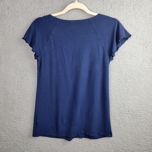 Style & Co Top Blouse Womens M Blue Embellished Neck Interlaced Wood Rings - Picture 4 of 13